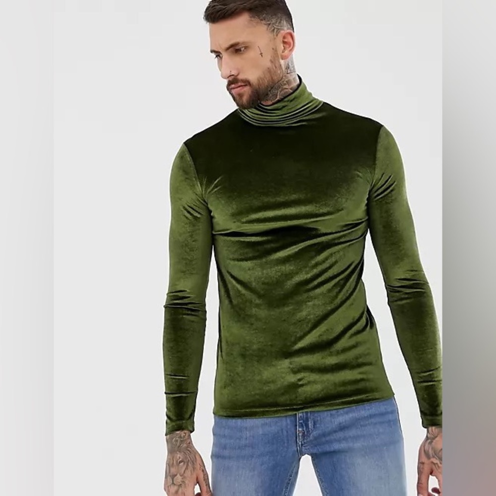 ASOS Design Muscle Long Sleeve Green Turtleneck